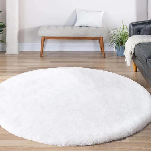 Latepis White Round Rugs Faux Rabbit Fur Rug for Living Room Washable Fluffy Rug for Kids Room Bedroom Furry Shaggy Rugs for Dorm Nursery Room