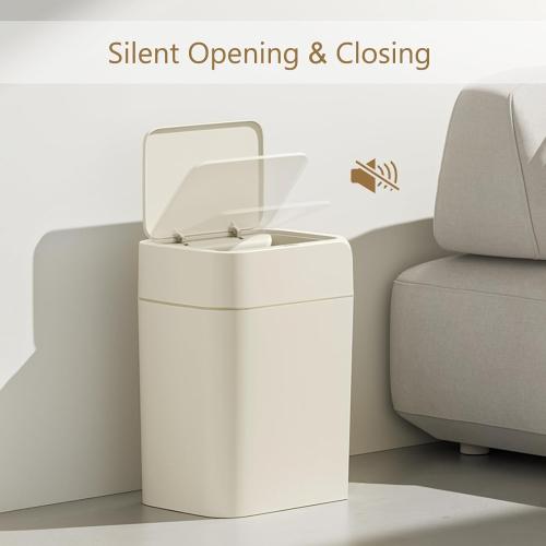 ELPHECO 2 Pack 3.5 Gallon Bathroom Trash Can with Lid Motion Sensor Slim Garbage Can Bathroom Decor Waterproof Smart Small Trash Bin for Kitchen, Office, Bedroom, Living Room, Toilet, Cream Beige