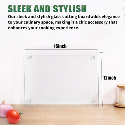 Seelenruhe Tempered Glass Cutting Board for Kitchen Counter, 12x16 inch Clear Cutting Board for Countertop, Non-Slip, Heat-Resistant, Easy to Clean, Kitchen Decoration