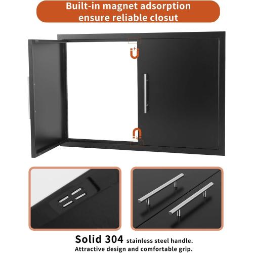 JIE JIN Outdoor Kitchen Doors 35 W X 24 H Double Doors 1.2mm Thickness Stainless Steel BBQ Access Door BBQ Island Doors Outdoor Kitchen Accessories Door for Outdoor Kitchen BBQ Island (Black)