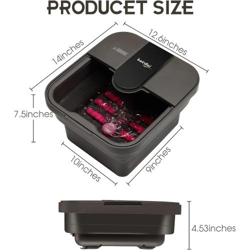 Beinilai Collapsible Foot Spa,Foot Bath with Heat and Massage and Bubble Jets,Foot Soak Tub with Six Non Motorized Rollers,Acupressure Massage Points,Red Light and Removable Pumice Stone