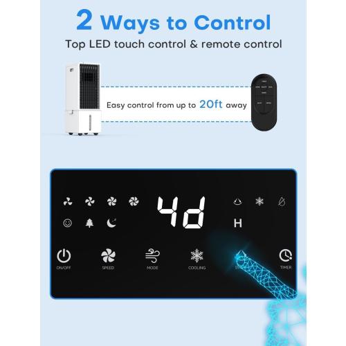 Color White 4-IN-1 Windowless Air Conditioner Tank for 24H Cooling, 4 Wind Speeds & 4 Modes, LED Touch Screen, Waterless Alert System & 12H Timer, Remote, Portable Air Conditioners for Bedroom