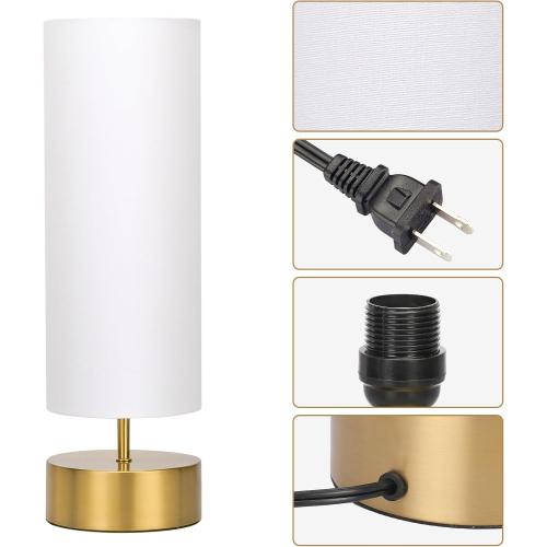 3-Way Dimmable Table Lamp, Touch Control Nightstand Lamp with White Lampshade, Gold Modern Bedside Touch Lamp Simple Side Table Lamp Night Light for Bedroom Living Room Kitchen, LED Bulb Included