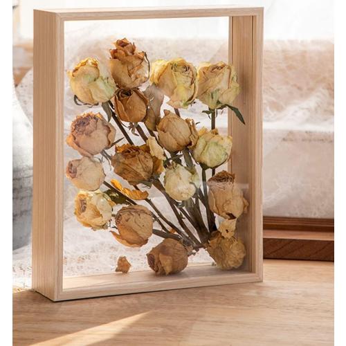 JOSON Wooden Dried Flower Photo Frame Dried Flower Display Stand Decorative Floating Photo Frame（8 * 10''-primary color