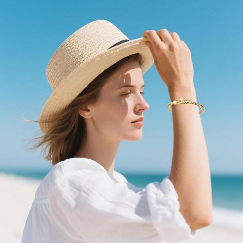 Stainless steel twisted wire bracelet with hook and loop, Twisted Cable Stylish Fine Stainless Steel Cable Cuff Bracelet with Hook Clasp Bracelets Jewelry for Women, Fashionable Roman numeral bracelet suitable for women(Gold)