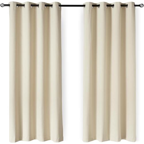 Amazon Basics 100% Blackout Curtains with Grommets, 2 Panels, 52 x 96 Inches, Beige
