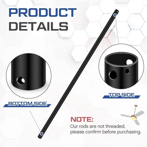 VIHOSE 48 Inch Ceiling Fan Downrod with Extension Cord 4 ft Black Downrod for Ceiling Fan 1 Inch Outside Diameter Not Threaded Suitable for a Wide Range of Fans *missing pieces*