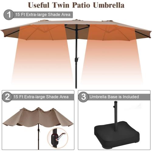Tangkula 15 Ft Patio Double Sided Umbrella with Base, Outdoor Extra Large Market Umbrella with Crank Handle, Outdoor Twin Table Umbrella Base Included, Umbrella with Crank and Base (Color : Blue)