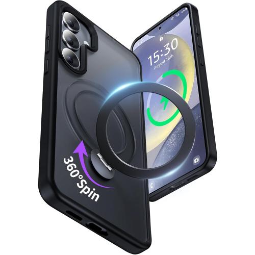 for Samsung Galaxy S24  Plus Case,Compatible with Magsafe,with 360°Rotatable Magnetic Ring Stand [Wireless Charging],Matte Translucent Slim Soft Edge Phone Kickstand,Black