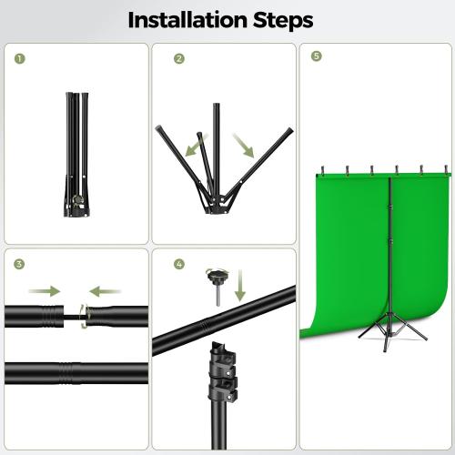 EMART Green Screen Backdrop Kit with Reverse Folding Base, 5x6.5ft Photo Greenscreen Background with Portable T-Shape Stand and 5 Clamps for Photography, Photoshoot, Studio Video Recording, Streaming