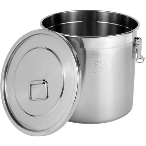 21L Silver DYNAMI 5.5Gal 304 Stainless Steel Airtight Container with Lid and Locking Clamp,17-38Lbs Metal Bucket Large Stainless Steel Canisters for Kitchen,Dog Food/Bird Seed/Coffee Storage Container(21L)