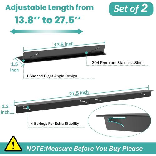 Stove Gap Covers,Stove Gap Filler Stainless Steel,13.8'' to 27.5'' Adjustable Length (2PCS),Range Trim Kit,Oven Stove Gap Guard Between Stovetop and Counter,Easy to Clean Heat Resistant, Black