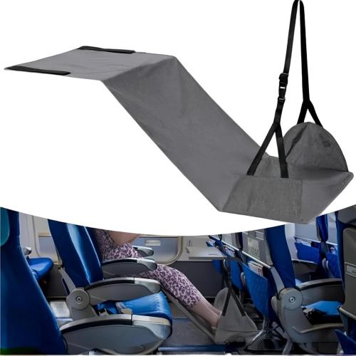 Portable Airplane Foot Hammock, Height Adjustable Feet Rest for Plane Travel, Office, Desk, Bus, Train, Long Trip (Dark Gray)