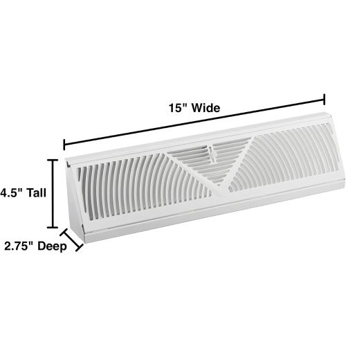 Rocky Mountain Goods 15-Inch Baseboard Register Vent- RoundFlow Design for Maximum Air Flow - Smooth Air Adjust Lever - Heavy Duty Steel - Easy Install