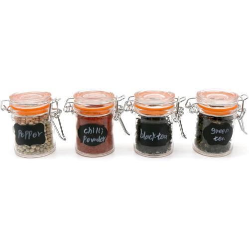 1.7 oz Mini Glass Spice Bottles, 24 Pack Small Glass Jars with Airtight Lid and Leak Proof Rubber Gasket, Empty Spice Containers with Labels for Home and Kitchen