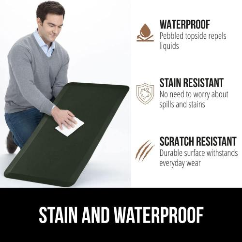 GORILLA GRIP Comfortable Cushioned Kitchen Mats for Floor, Waterproof and Stain Resistant Soft Top, 3/4 Inch Thick Ergonomic Standing Desk Anti Fatigue Mat, Foam Supports Feet, 17x24, Hunter Green