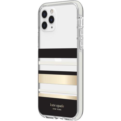 kate spade new york Park Stripe Case for iPhone 11 Pro,Polycarbonate,Shock-Absorbent - Defensive Hardshell with Cream Bumper