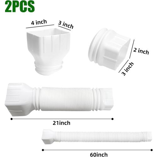 QPEY Gutter Downspout Extensions, 2 Pack White Downspout Extender 21-60 Retractable Rainwater Ditch Drainage Pipe Gutter Splash Guard