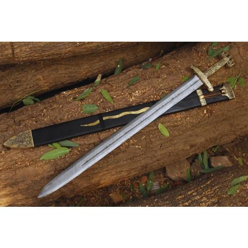 Handmade Castle Keep Viking Sword, Medieval, Norse Sword with Ornate Wooden Scabbard with Stag Horn and Gold-Tone Detailing