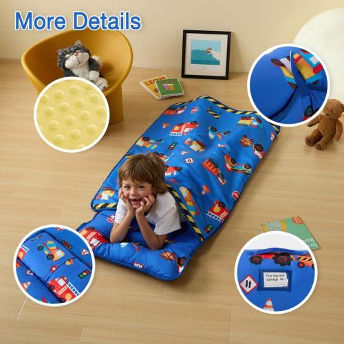beeweed Toddler Nap Mat, Rollup Design Kid Sleeping Mat with Removable Pillow & Minky Blanket, Toddler Sleeping Bag for Daycare Preschool Travel Camping