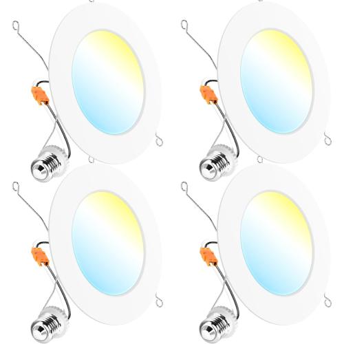 WHITE Sunco Retrofit LED Recessed Lighting 6 Inch, Can Lights for Ceiling, 1200 LM, 15W, Selectable CCT 2700K/3000K/4000K/5000K/6000K, Dimmable, Ultra Thin Flat Light Fixture UL 4 Pack.