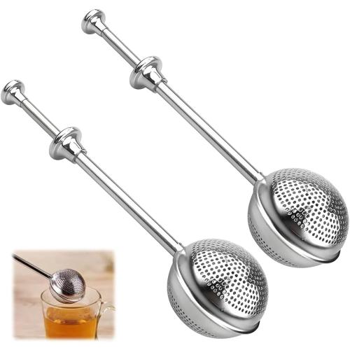 2Pcs Stainless Steel Tea Strainer Tea Infuser for Loose Leaf Tea,Tea Diffusers Fine Mesh Tea Ball Tea Accessories, Baking Supplies Baker's Dusting Wand Sugar Shaker Duster Flour Duster (Full Mesh)