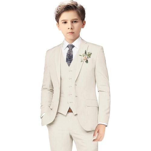 Size 6 Boys Linen Suits for Kids Summer Slim Fit 3 Piece Beach Wedding Outfit Light Weight Tuxedo Linen Suit Set