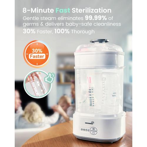 GROWNSY Bottle Sterilizer and Dryer, Compact Electric Steam Baby Bottle Sterilizer (Esterilizador de Biberones), Bottle Sanitizer for Baby Bottles, Pacifiers, Pump Parts