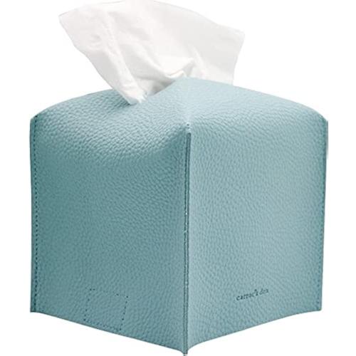 Carrot’s Den PU Leather Tissue Box Cover Holder, Bathroom Decor, Light Blue | Faux leather square holder fits standard facial tissue boxes. Decorative aesthetic accent for office desk, guest bedroom.
