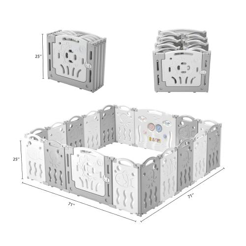 Albott Baby Fence Kid Playpen 18 Panel Albott Play Yard - Foldable Kids Safety Activity Center Playard Safety Lock Gate,Adjustable Shape, Portable Design for Indoor and Outdoor (18 Panel, Grey White)