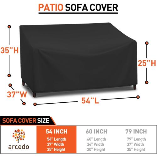 Waterproof 2-Seater Loveseat Covers for Patio Furniture, Weatherproof Outdoor Chair Seat Couch Sofa Cover, 54 W x 37 D x 35 H, Black