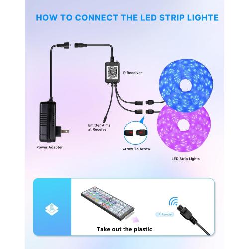 100FT Outdoor LED Strip Lights Waterproof (2 Rolls of 50ft) IP65 Led Strip Lights with Remote, RGB Color Changing Christmas Rope Lights for Outside