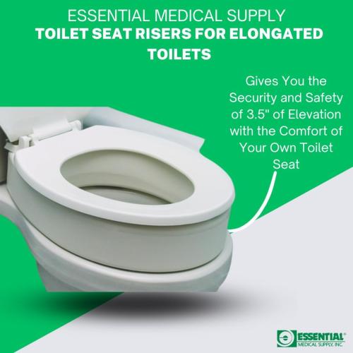 Essential Medical Supply Toilet Seat Riser for Elongated Bowl with 3.5 Rise - 19 x 14 x 3.5 Inch, Elevating and Raising Toilet Seat for Seniors, Adults and The Elderly with 300lb Weight Capacity