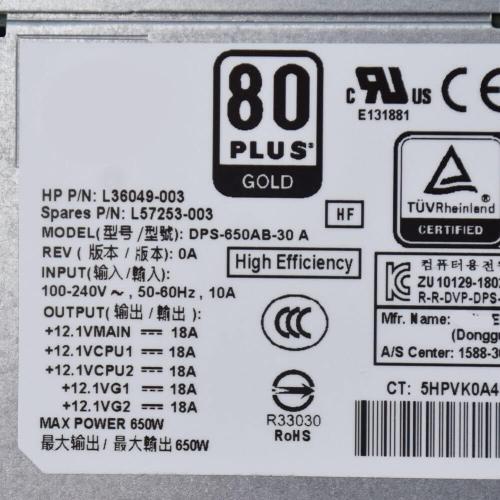AIRFUL 650W PSU Power Supply DPS-650AB-30A L36049-003 L57253-003 for HP Z2 G4 Minitower Workstation
