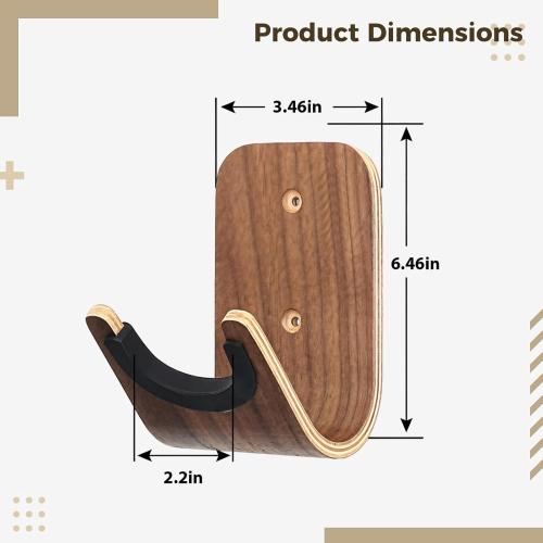 Set of 2 Strummm Guitar hook wall mounted twin pack Walnut