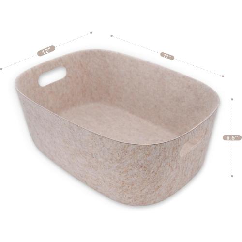 Welaxy Large Storage Basket Felt Open Desk Organize bin Shelf baskets with handles light weight carry for Magazines Books Junk Kids Toys Pet toy Clothes Laundry (Oatmeal)