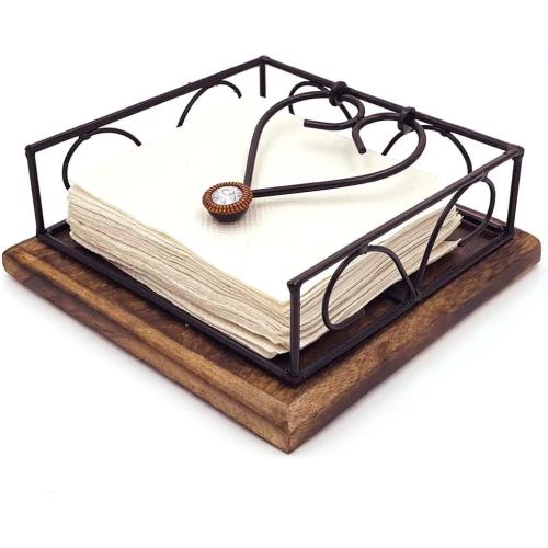 Square Wooden Napkin holder for table Tissue Paper Holder for Dining Table wooden napkin holders for paper napkins Tissue Rack for Facial Napkins(Iron with wood)