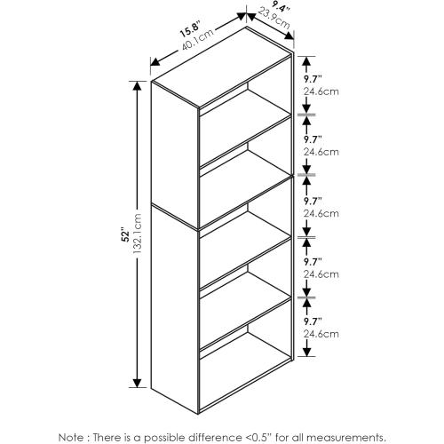 Furinno LUDER Book Shelf, 5-Cube Bookshelf, Bookcase with Open Shelf, 9.4 x 15.8 x 52, for Living Room, Bedroom, Home Office, French Oak