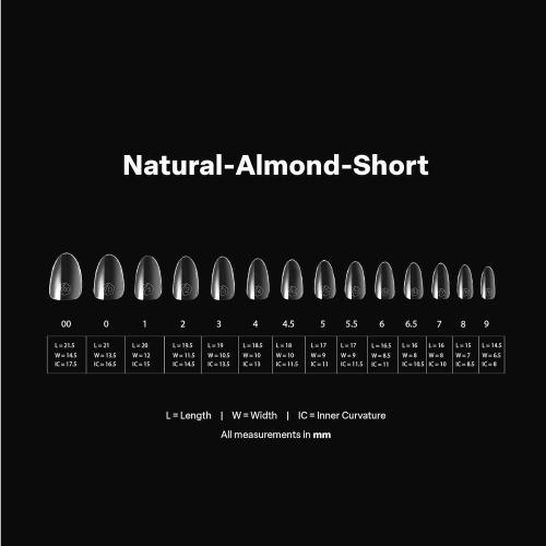 Aprés Gel-X® Almond Box of Nail Tips | 280 Gel-X Tips, Soft Tips, 14 Sizes 00-9 | Half-sizes Included (Natural Almond Short, 280 Count)