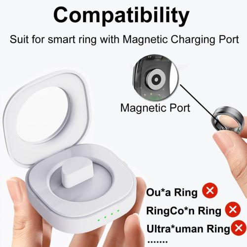 #12 Black Smart Ring Charging Case Fitness Ring Charging Box Small Portable Charger for Smart Rings with Magnetic Charging Port