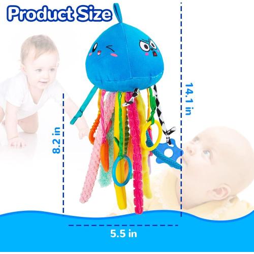 teytoy Sensory Toy, Texture Toys for Babies with Rattle, Autism Sensory Toys Jellyfish Shape Tactile Sensory Toys with 10 Textures, Baby Sensory Toys for 0-3-6-18 Months Soft Baby Toys with Teethers