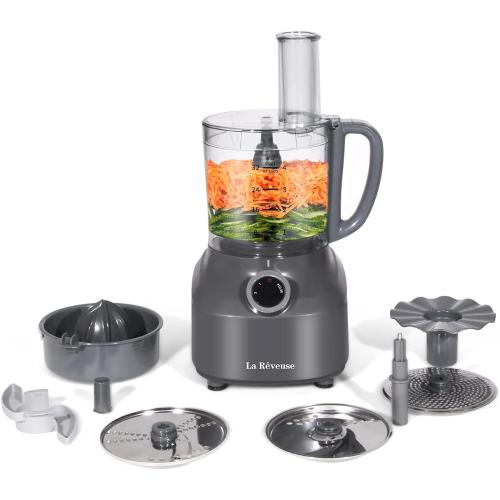 Grey La Reveuse 4-Cup Food Processor Vegetable Chopper for Slicing,Shredding,Grating,Juicing,Emulsfying,Mixing,400 Watts