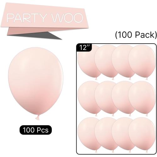 PartyWoo Light Pink Balloons 100 pcs 12 Inch Pastel Baby Pale Blush Pink Latex Balloons for Graduation Wedding Baby Shower Gender Reveal Princess Bachelorette Birthday Party Decorations Pink-Q01