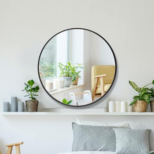 Black 28 CONGUILIAO Black Round Mirror 28 Inch, Circle Wall Mirror, Large Bathroom Mirror, Round Mirror for Vanity, Living Room, Washrooms, Entryways (28in, Black)