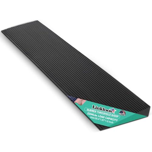 1.5 Rise Rubber Threshold Ramp, 2204Lbs Recycled Rubber Power Threshold, 35.4 L x 7.87 W Non-Slip Surface Solid Threshold Ramp is Adjustable and Cuttable for Wheelchairs, Power Scooters