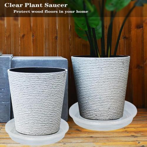 OVZILKI Plant Saucer 4 Pack of 16 inch, Clear Plastic Flower Plant Pot Saucer, Heavy Duty Plant Drip Trays Saucers for Indoor, Plant Water Tray for Planters