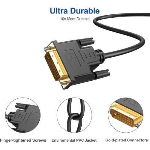 DVI Cable 6 Feet, DVI-D 24 1 Cord Male to Male Digital Video Monitor Cable for Computer, HDTV, Gaming, Monitor, Projector