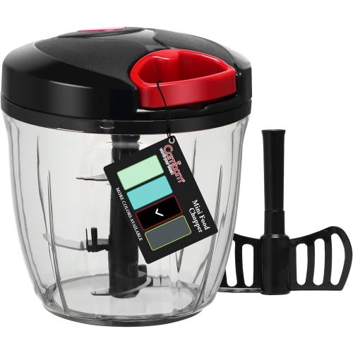 Black and Red 900ml Cambom Manual Food Chopper Vegetable Cutter, Hand String Vegetable Chopper Onions Cutter for Vegetable Fruits Nuts BPA Free Food Safe Material, 900ml Black