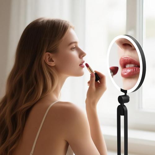 Magnifying Mirror with Light 40X/1X, Double Sided Travel Makeup Mirror with Lights and Magnification, 3 Colors Dimming Lighting, Rechargeable Large Size of 6inch, Foldable Design, 360°Angle Adjustable