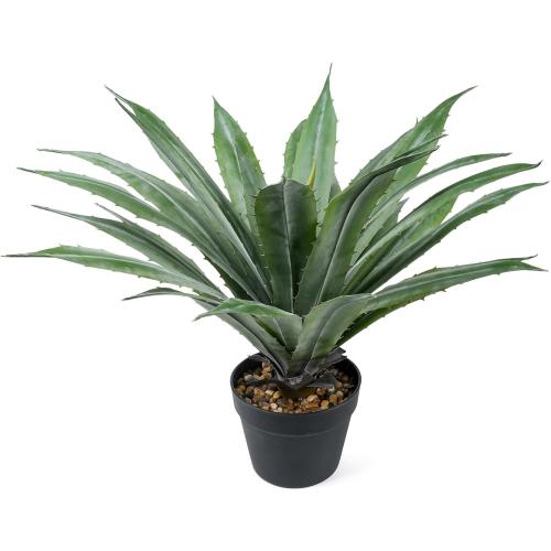 Velener Artificial Agave Plant in Black Pot with Real Stone Pebbles, Large Fake Agave Plants with Green Serrated Leaves, Faux Yucca for Indoor and Outdoor Decor